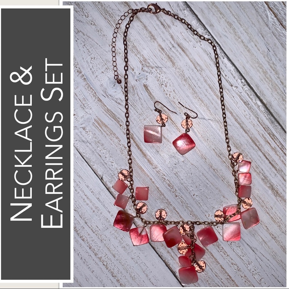 Lucite & Acrylic Jewels Necklace & Earrings in Pink & White Gradients Vintage - Picture 6 of 13